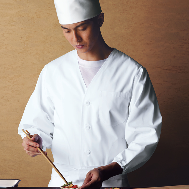 320-30　衿なし調理衣長袖